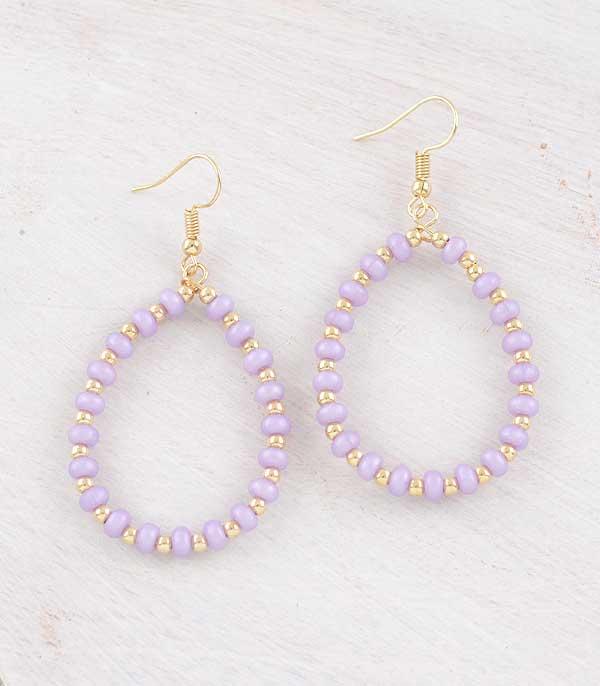 1091- Lavender Beaded Hoop Earrings