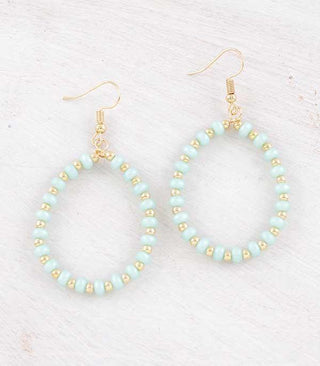 1092- Mint Beaded Hoop Earrings
