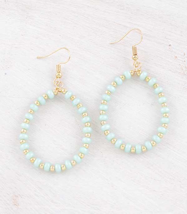 1092- Mint Beaded Hoop Earrings