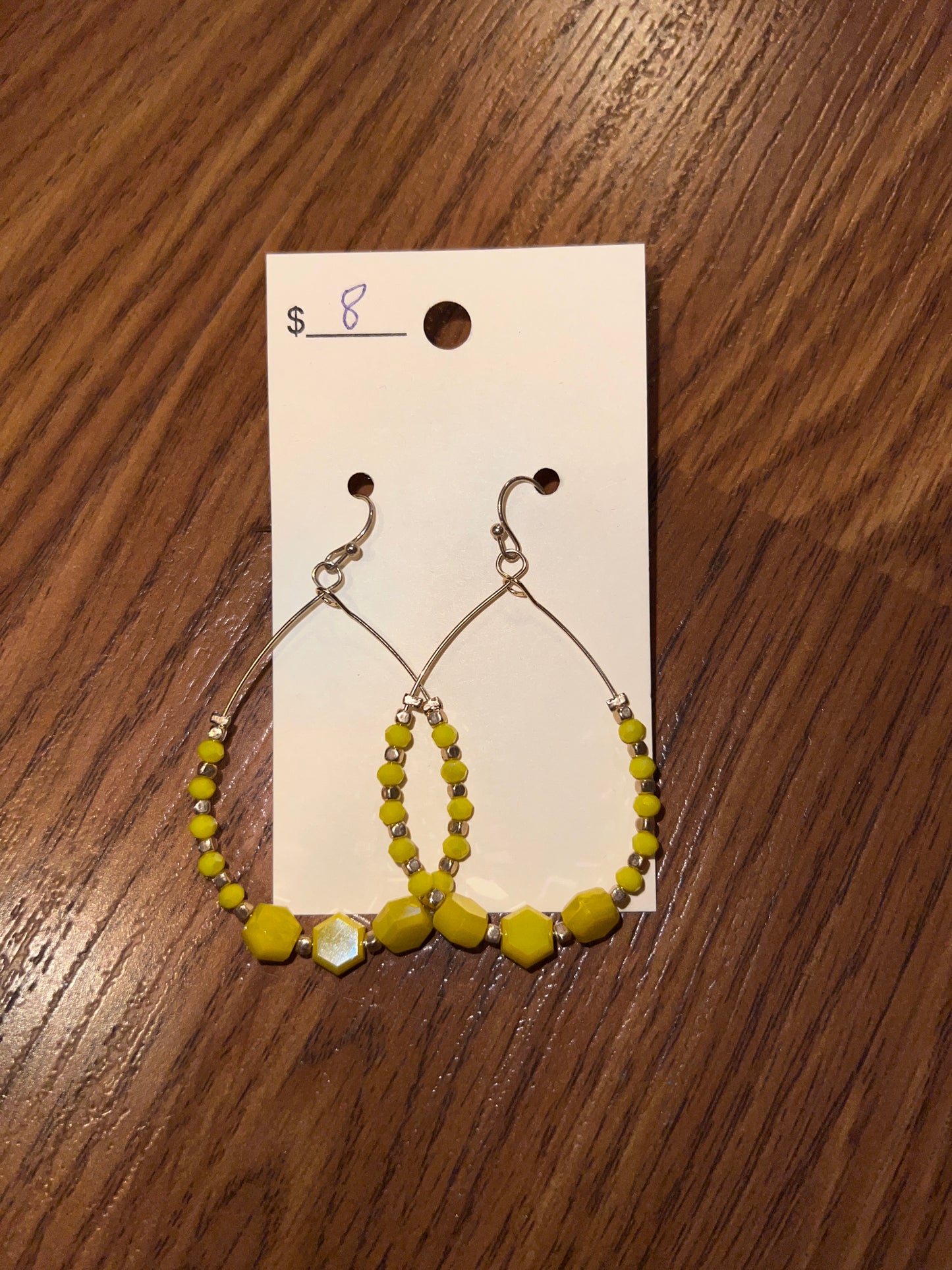 3113- Gold Teardrop w/ Yellow Beads Earrings