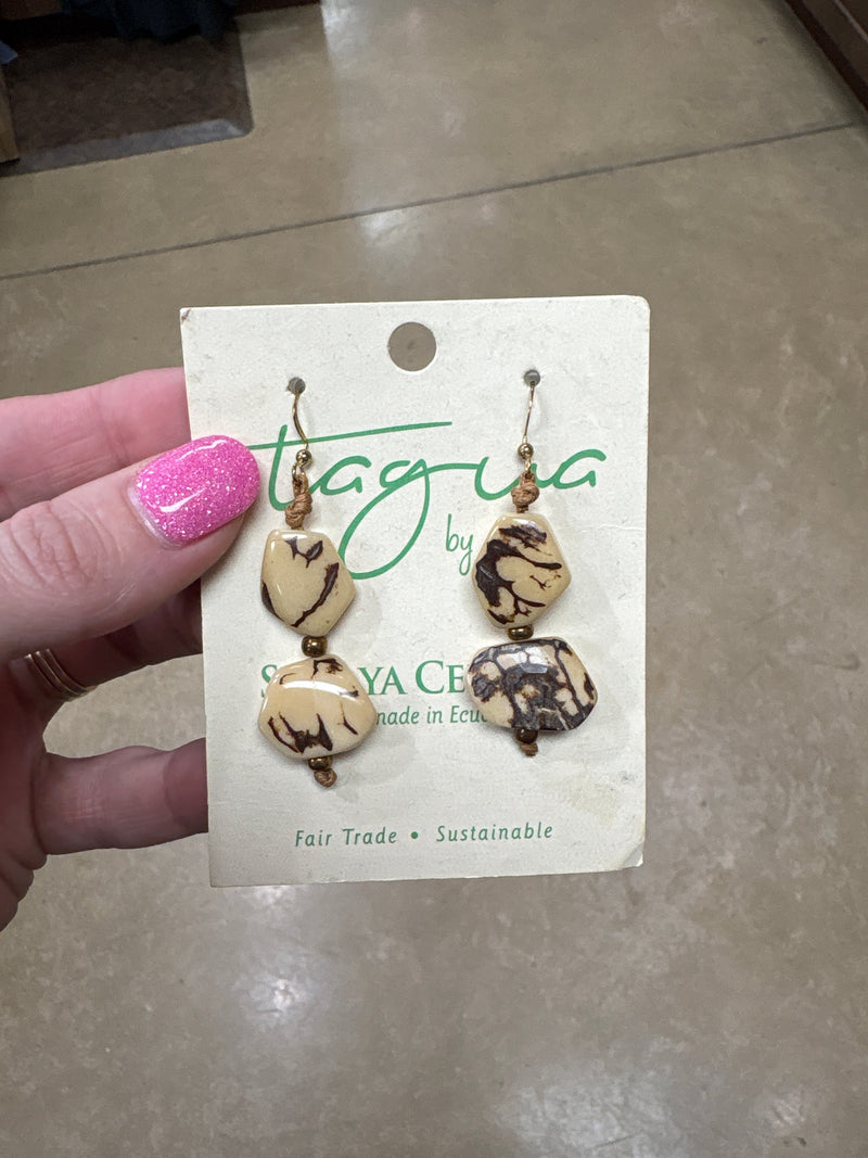 8445- Cream Double Stack Tauga Nut Earrings