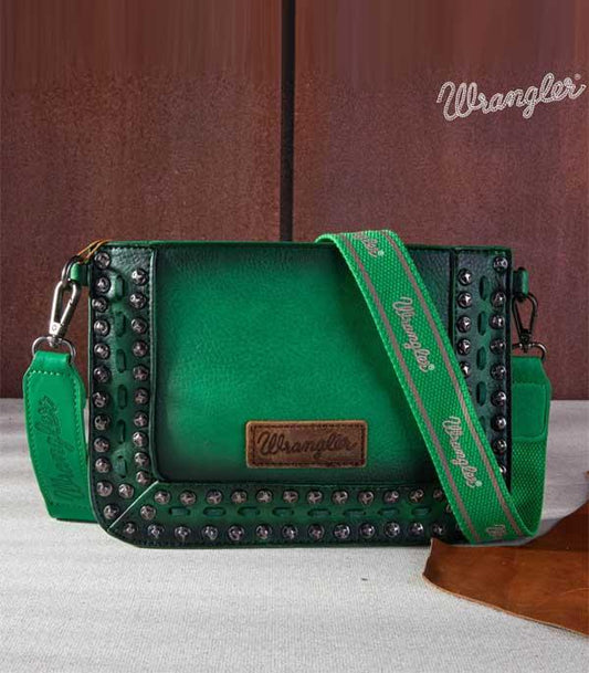 1087- Green Wrangler Crossbody Studded Purse