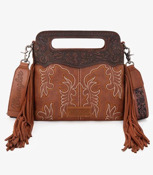 3434- Brown Wrangler Embroidered Fringe Mini Crossbody