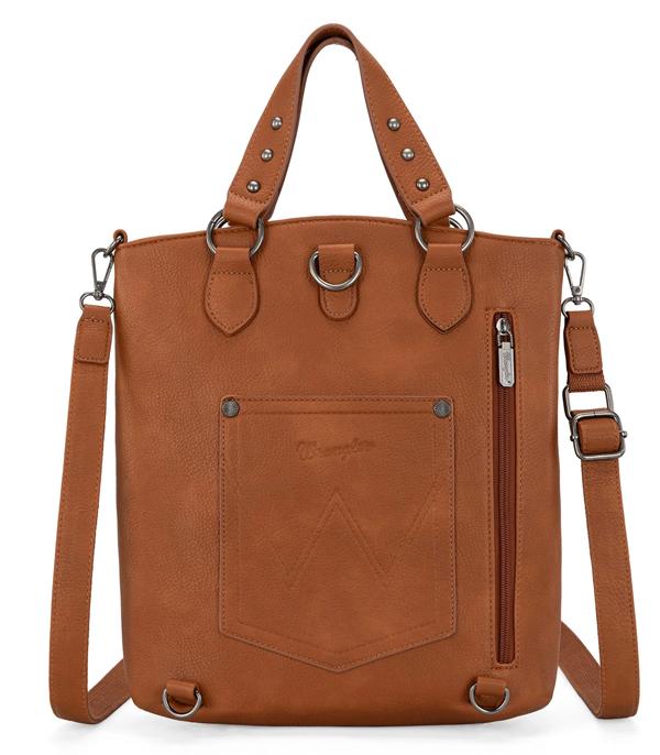 2469- Light Brown Wrangler Tote Convertible Backpack/Crossbody Bag