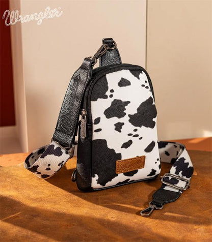 2467-  Black Wrangler Cow Print Sling Bag