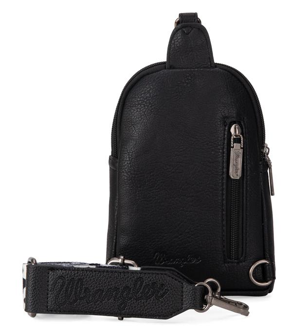 2467-  Black Wrangler Cow Print Sling Bag