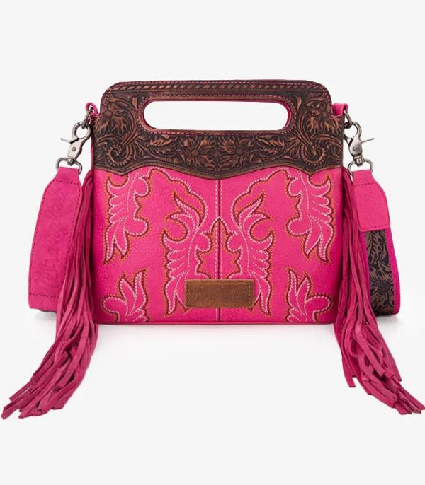 3435- Hot Pink Wrangler Embroidered Fringe Mini Crossbody