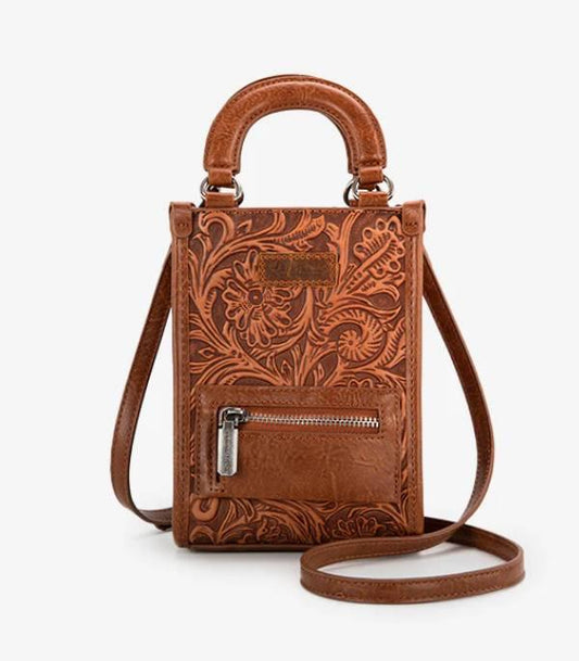 3447- Brown Tooled Mini Crossbody Bag by Montana West