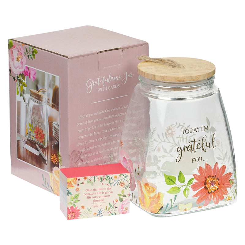 20341- Gratitude Glass Jar w/ Today Im Grateful Cards