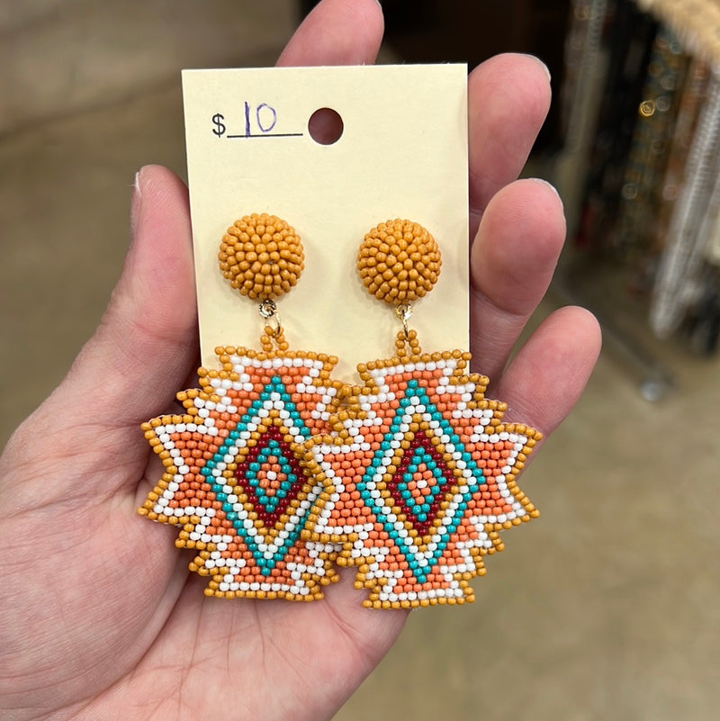 1070- Aztec Beaded Post Back Earrings