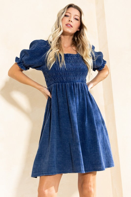 8995- Washed Navy Smocked Dress