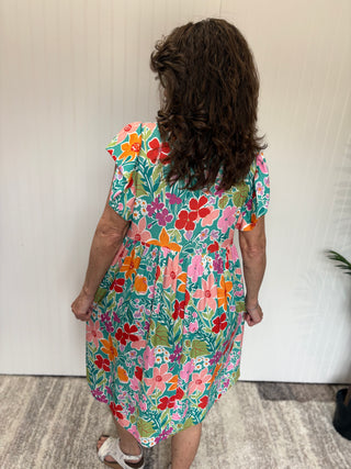 Mint Floral Babydoll Knee Length Dress by Haptics