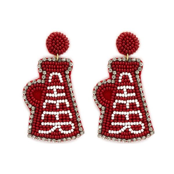 9800- Burgundy & White Cheer Beaded Earrings