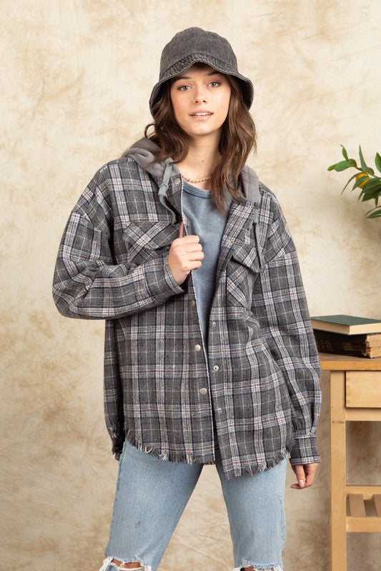 9951- Charcoal Plaid Flannel w/ Hood