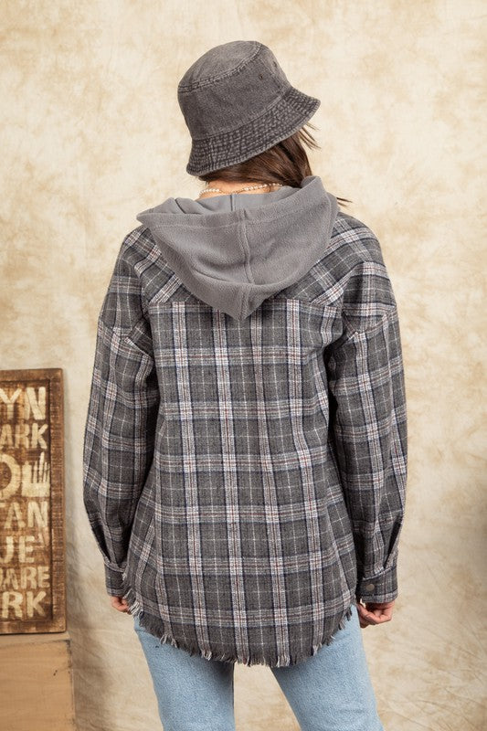 9951- Charcoal Plaid Flannel w/ Hood