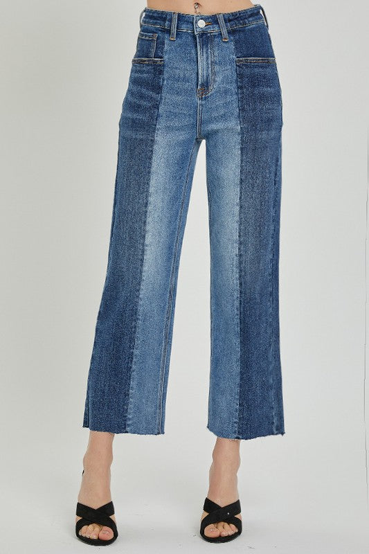 10149- Two-Toned Ankle Straight Leg Mom Denim Jeans