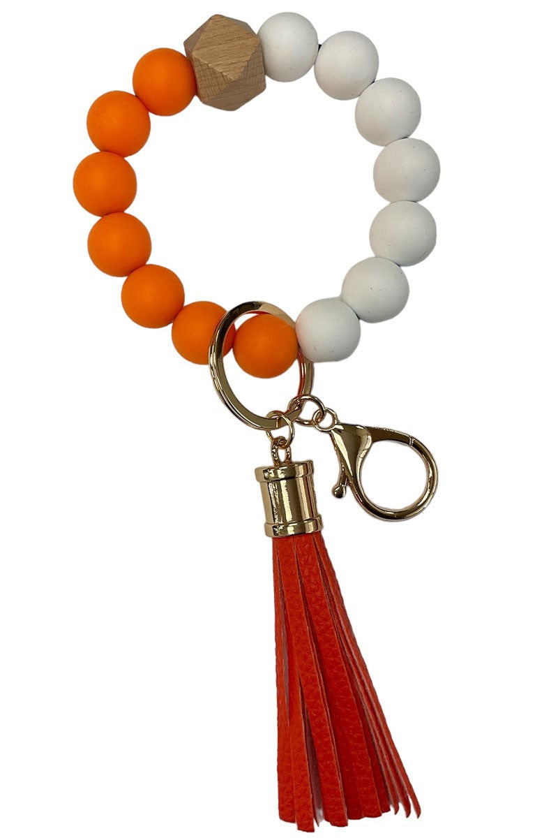 9789- Orange & White Silicone Wood O-Ring Keychain *TN COLLECTION*