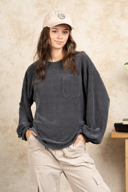 9952- Charcoal Textured Soft Pullover Sweater