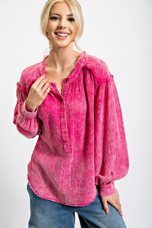 9853- Magenta Rose Gauze Tunic