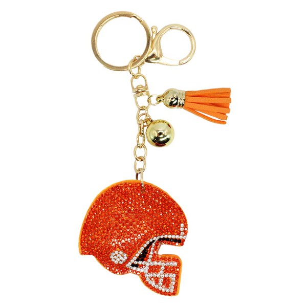 9803- Orange & White Beaded Football Helmet Keychain