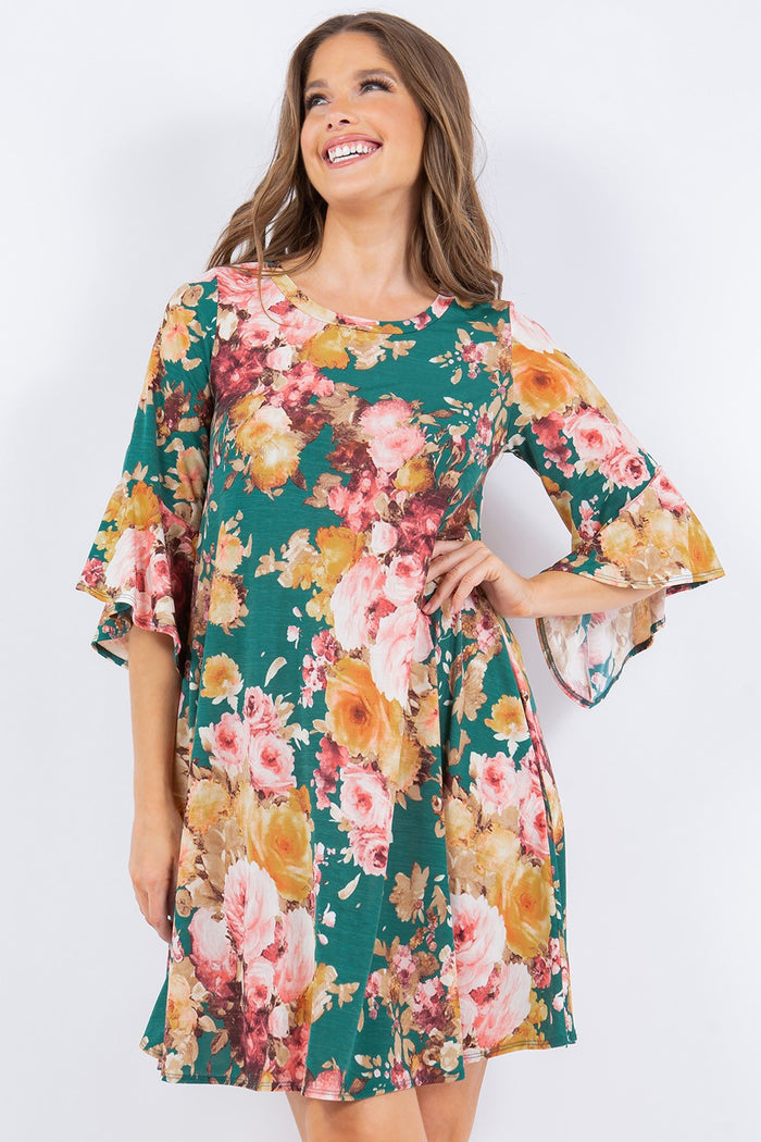 Emerald Garden Bell Sleeve Dress *DALLAS PREORDER!*