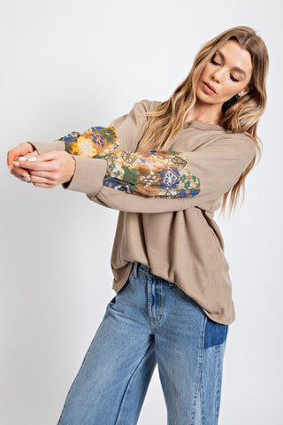 2737- Mocha Thermal Mix Print Sleeve Top