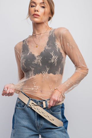 2419- Nude All Over Sheer Lace Top