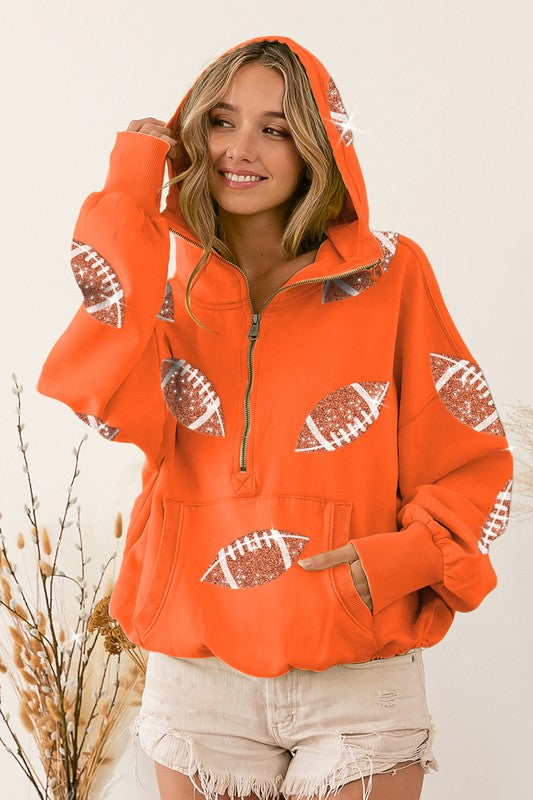 2647- Orange Sequence Football Hooded Pullover *TN COLLECTION*