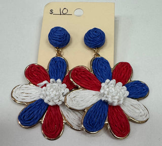 Red White Blue Flower Earrings