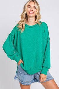 9799- Green Knit Reverse Seam Sweater