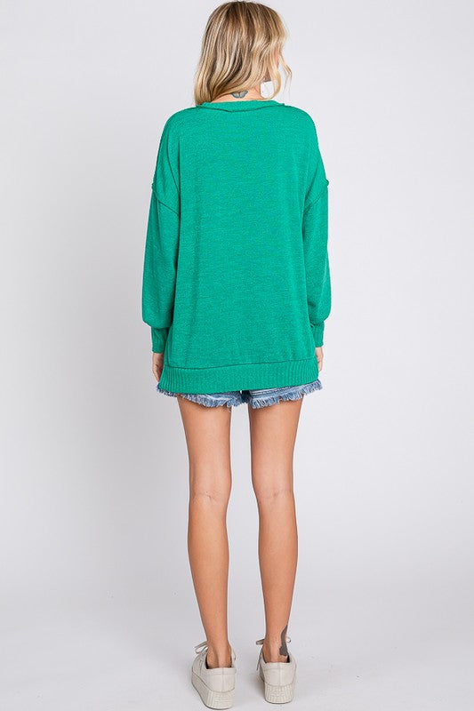 9799- Green Knit Reverse Seam Sweater