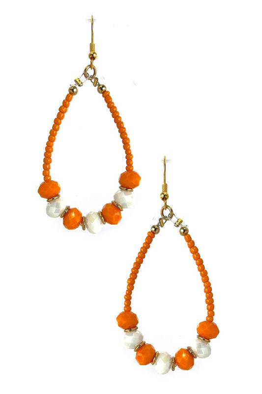 9784- Orange & White Seed Teardrop Earrings *TN COLLECTION*