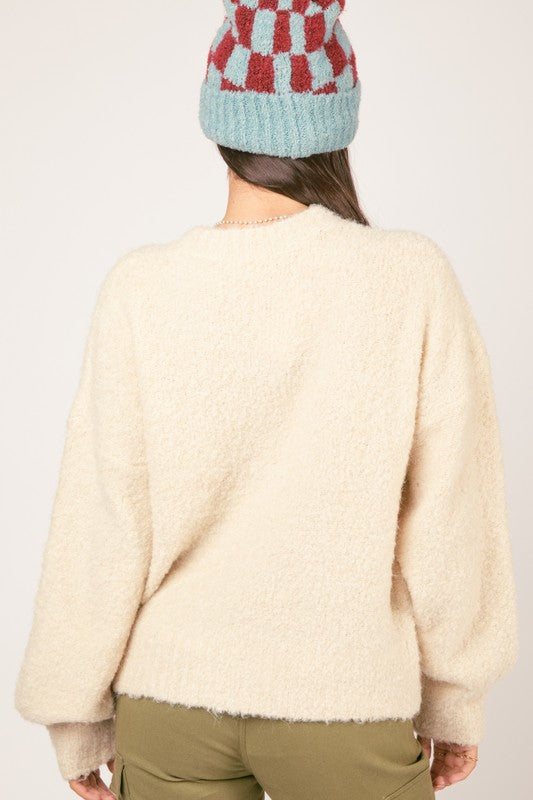 9955- Cream Fuzzy Cozy Knit Sweater