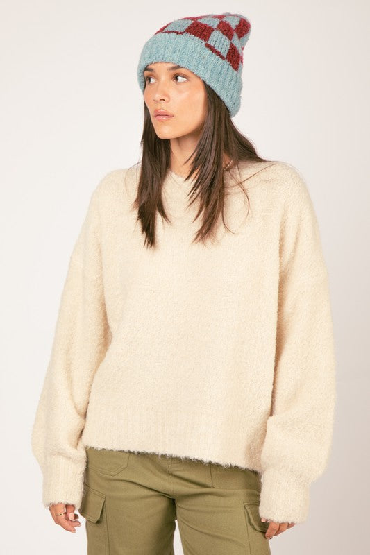 9955- Cream Fuzzy Cozy Knit Sweater