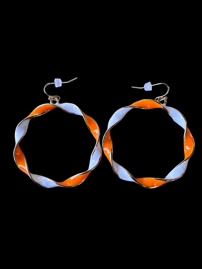Orange white Gold Hoop Earrings