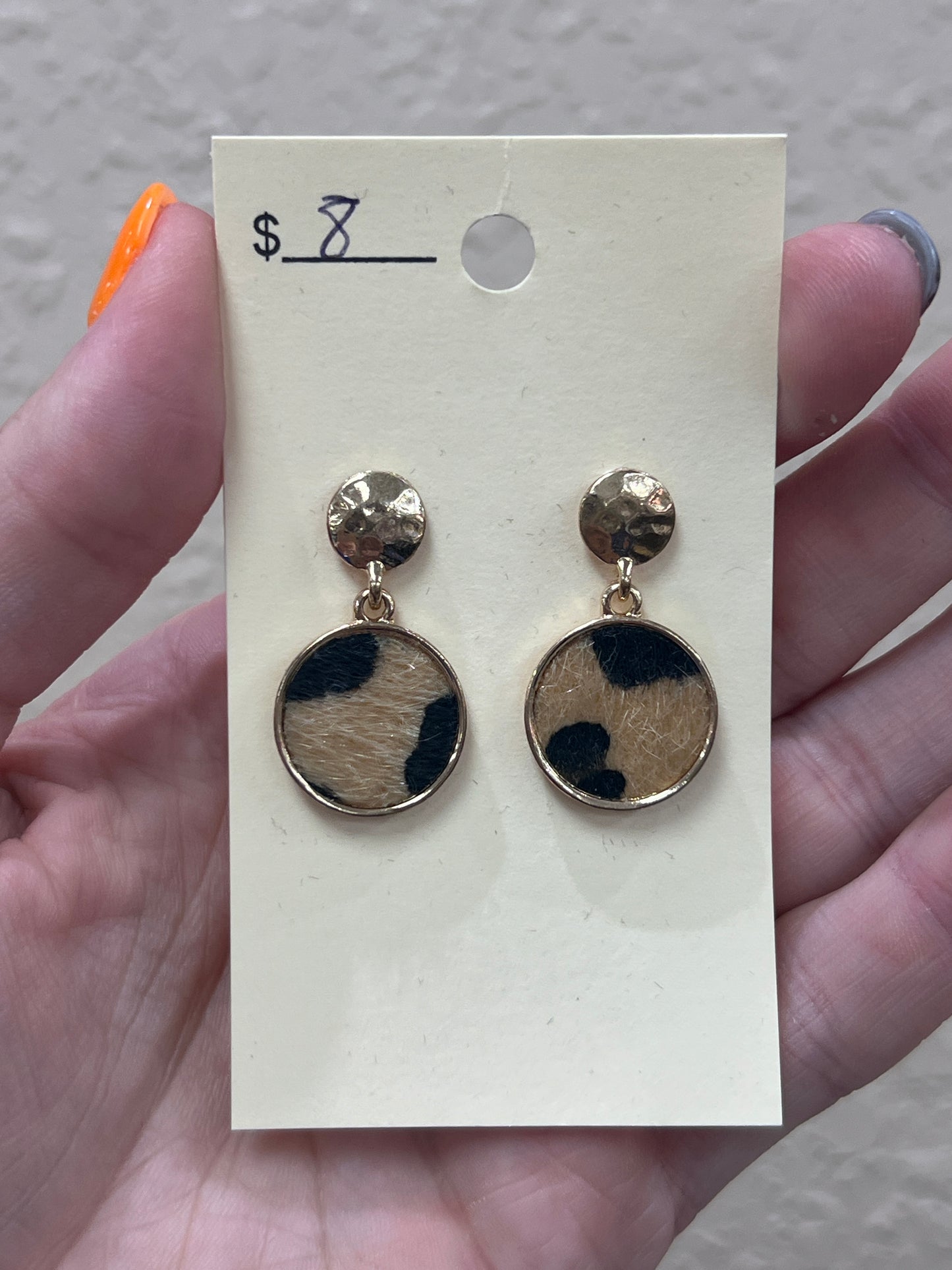 2860- Small Leopard Hair On Hide Earrings