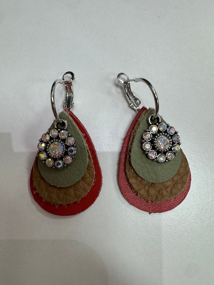 Rust, Taupe, Olive Leather Hoop Earrings Bling