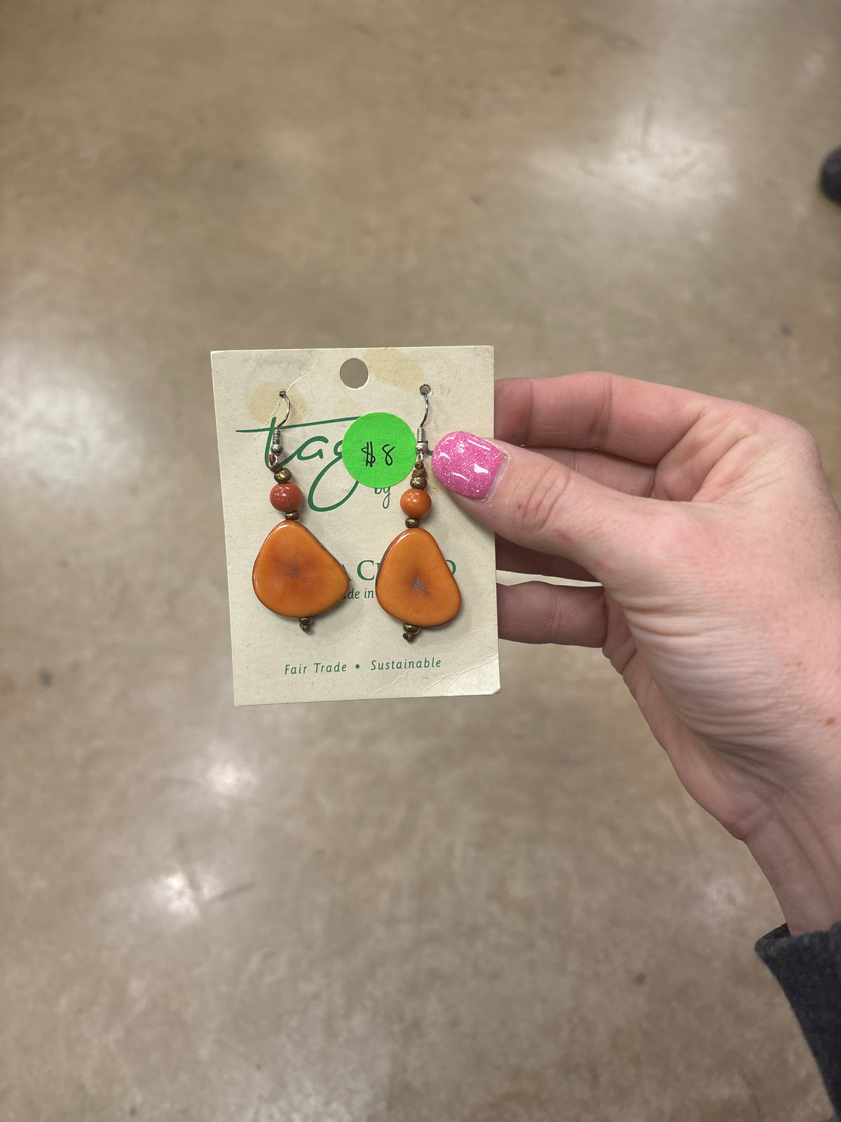 8423- Orange Circle Tauga Nut Earrings