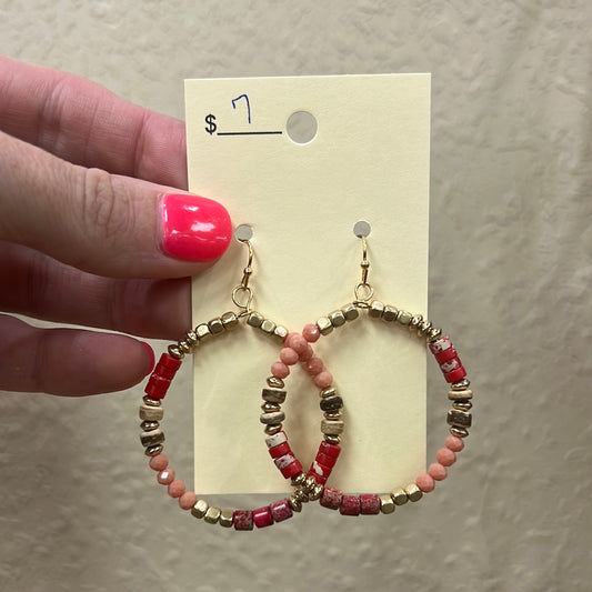 2190- Pink Circle Beaded Hoop Earrings