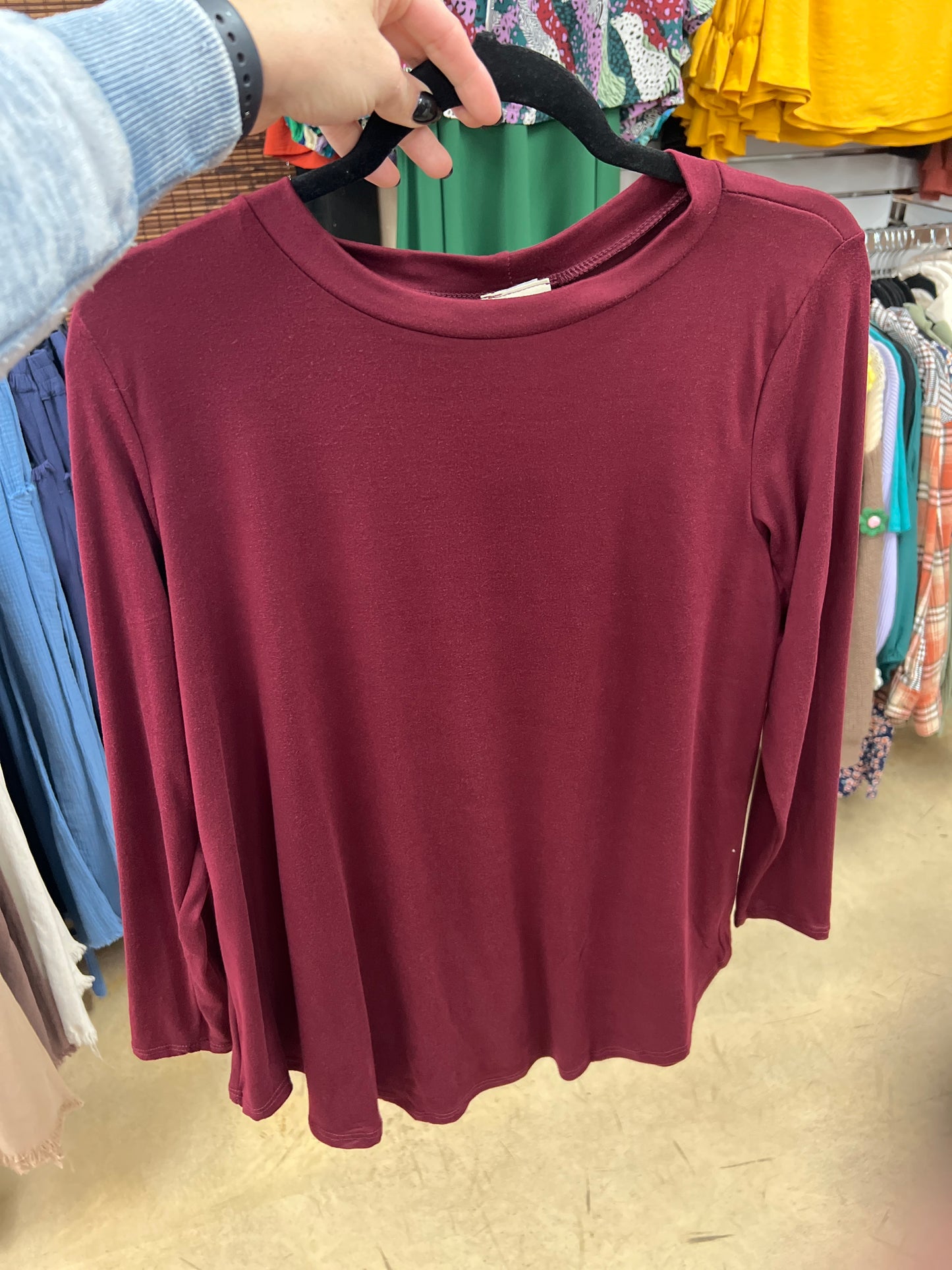 3379- Burgundy Butter Soft Basic Long Sleeve Tee