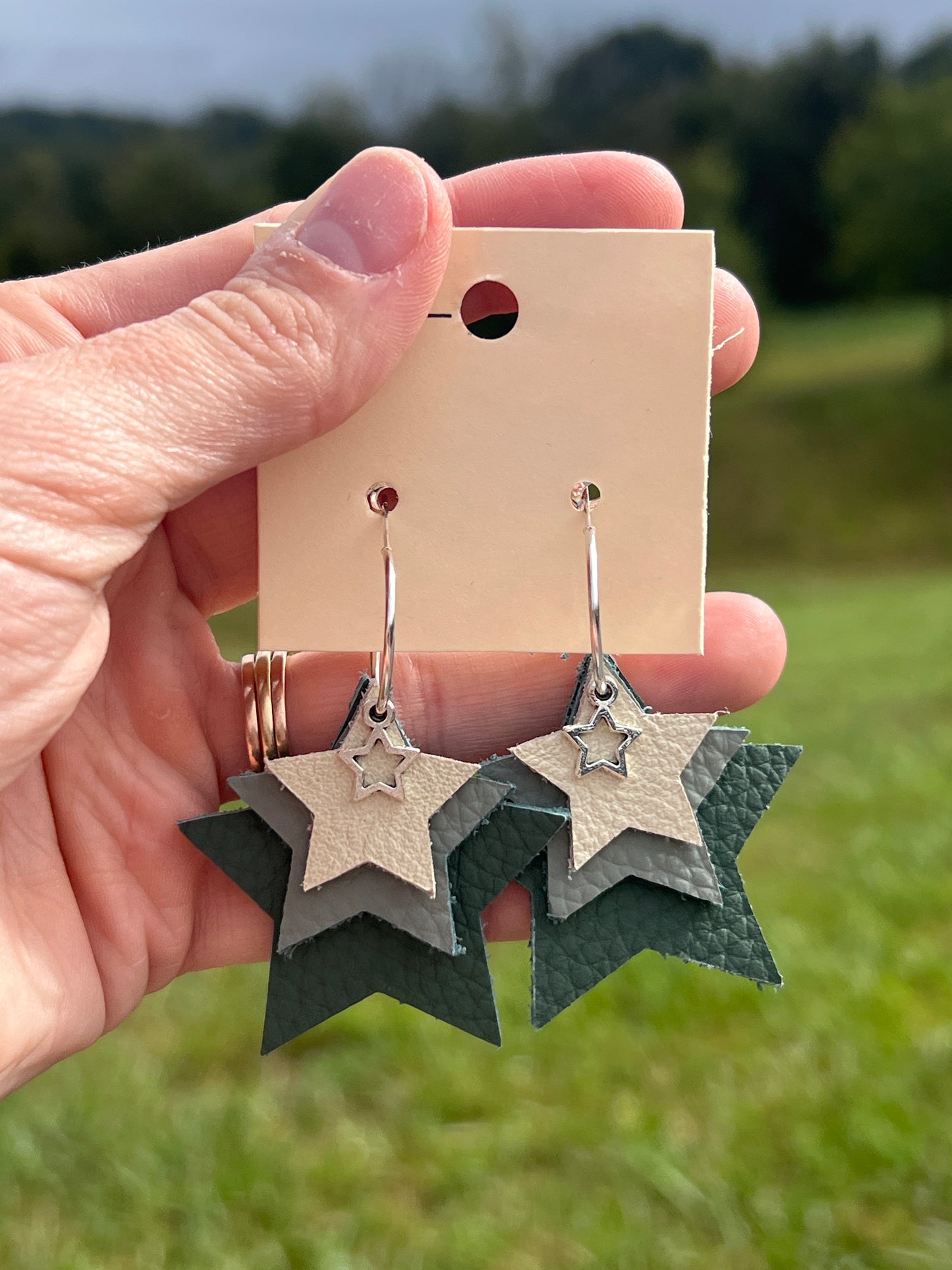 3328- Green Mix Star Layer Earrings