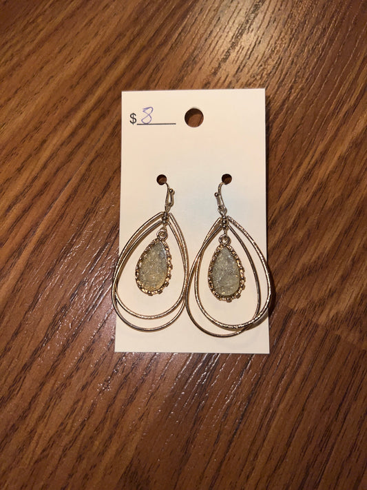 3115- Green Druzy Hoop Earrings