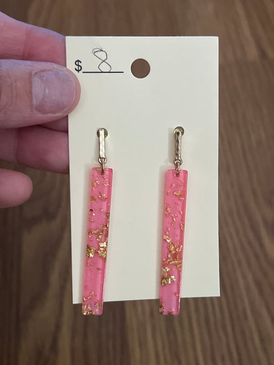 3045- Pink w/ Gold Detail Acrylic Bar Earrings