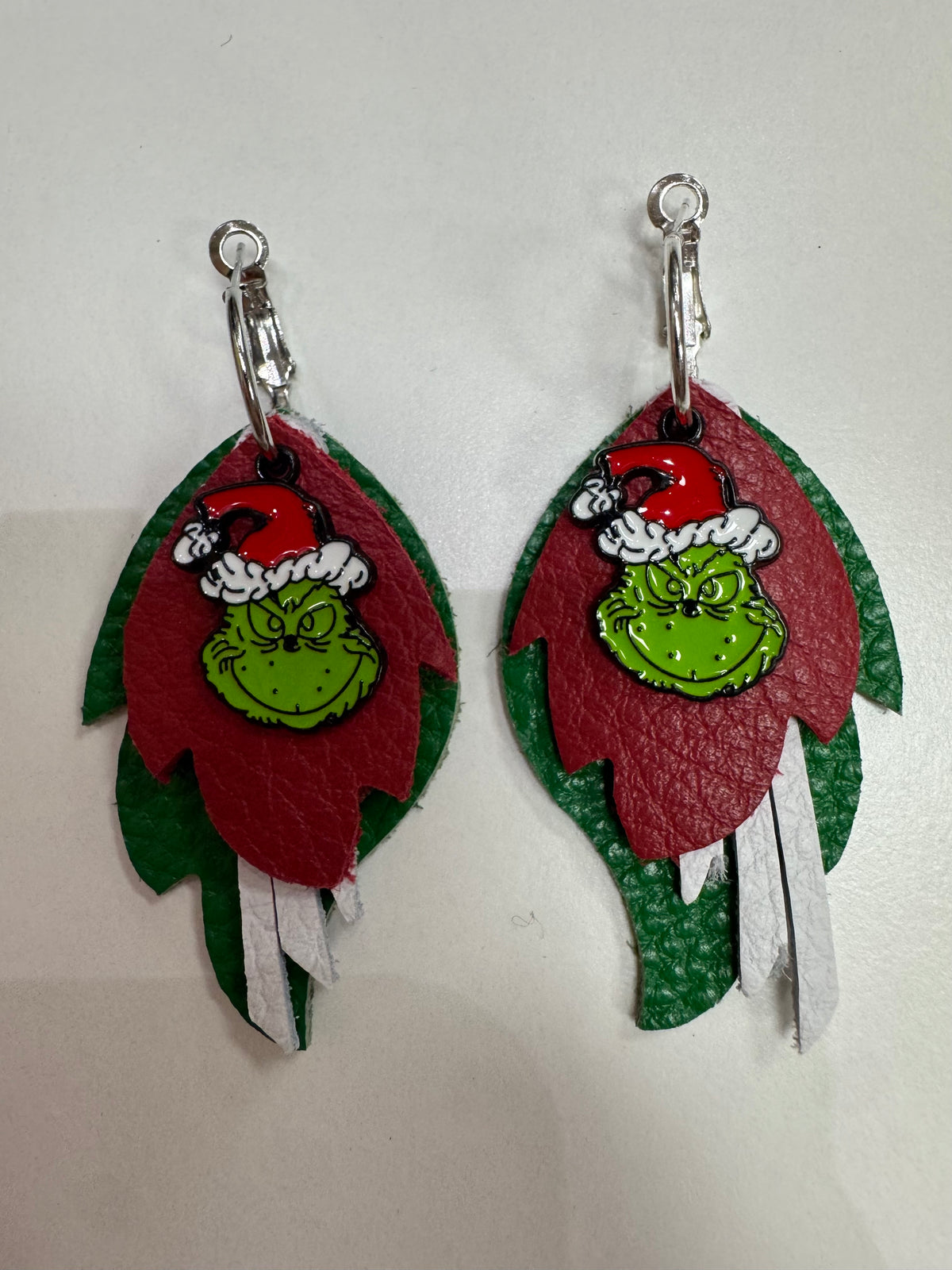 Green, White, Red Grinch Charm Hoop Earrings