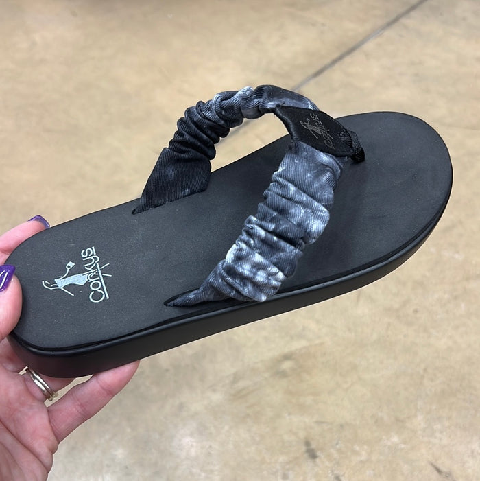 2080- Black Tie Dye Ripple Flip Flops By Corkys