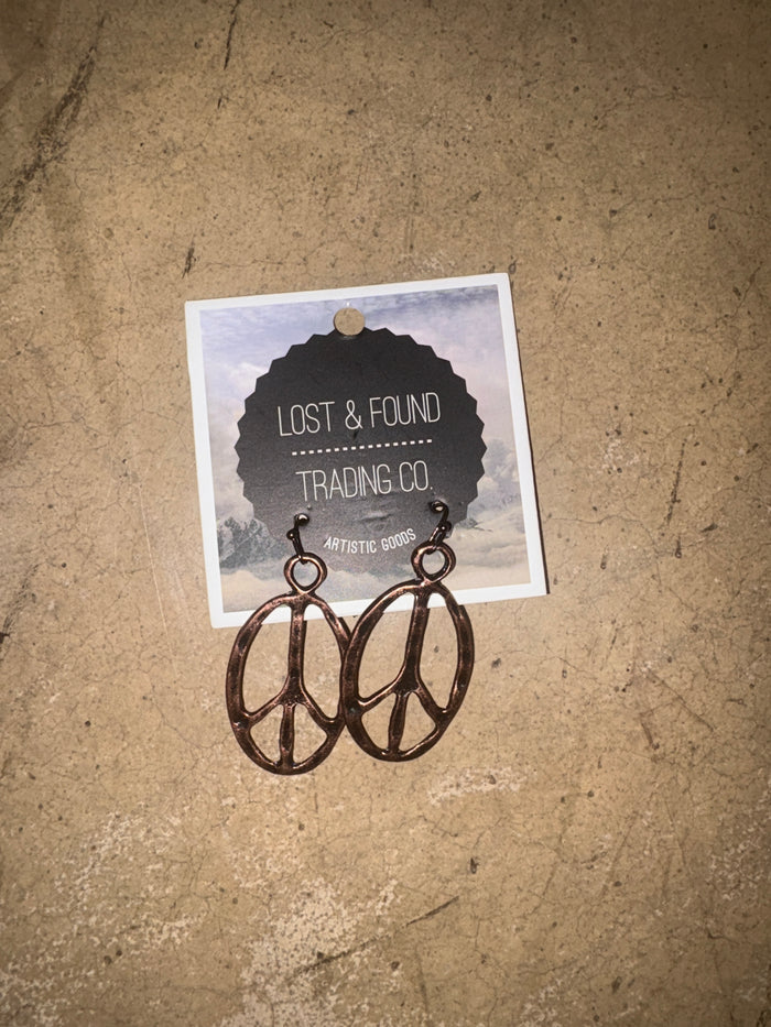 Rustic Copper Peace Sign Dangle Earrings