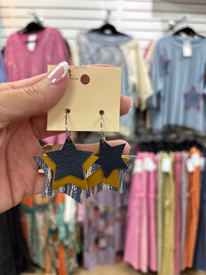 Mustard, Navy, and Stripe Star Earrings