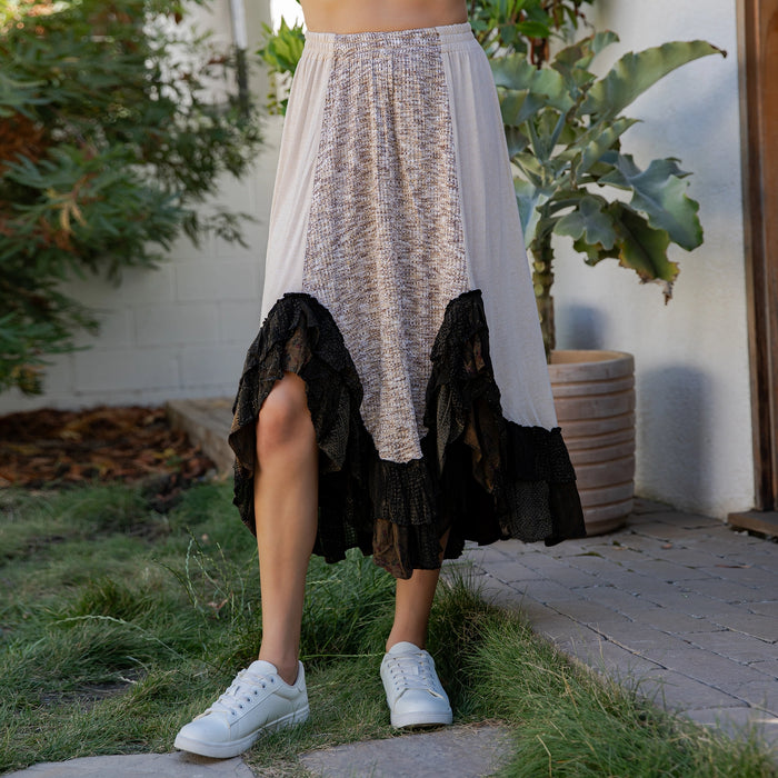 Bohemian Mid-Length Skirt with Rayon Print: Grain By Young Threads
