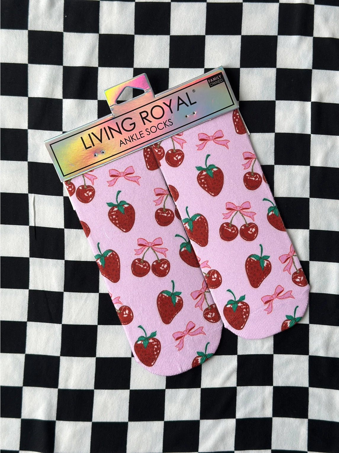 Novelty Graphic Ankle Socks - Sweet Fruits & Bows - Pink