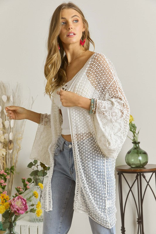 8041- White Crochet Cardigan